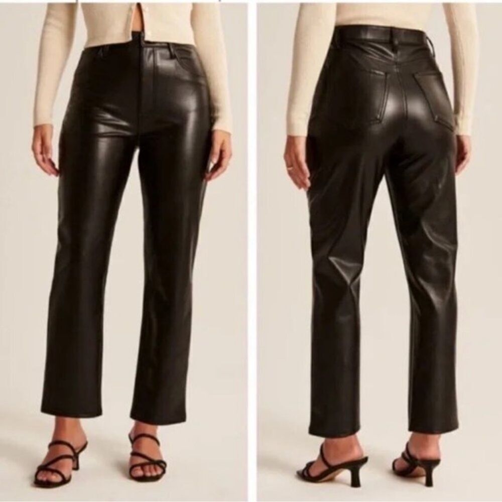 Abercrombie & Fitch Curve Love The Ankle Straight Ultra High Rise Vegan Leather